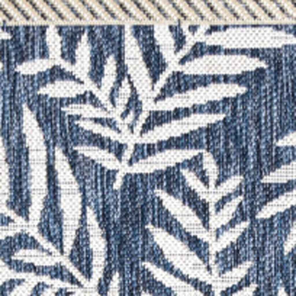 8' Navy Blue And Ivory Square Floral Indoor Outdoor Area Rug