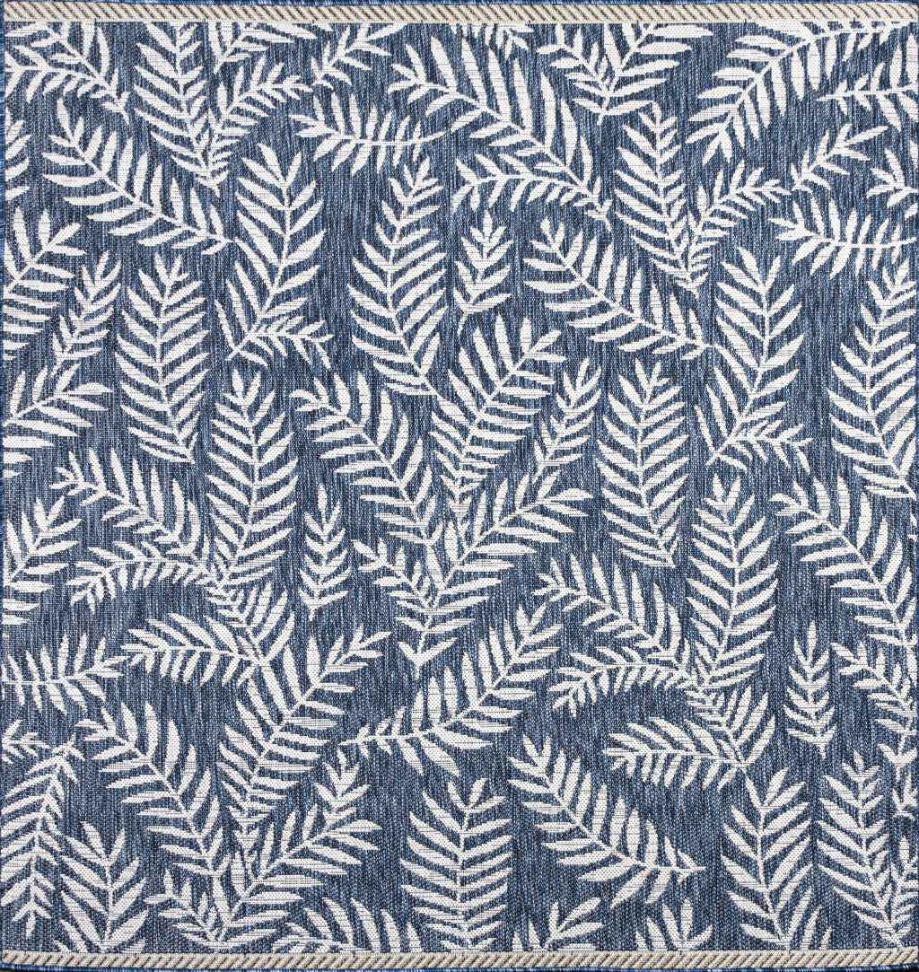 8' Navy Blue And Ivory Square Floral Indoor Outdoor Area Rug