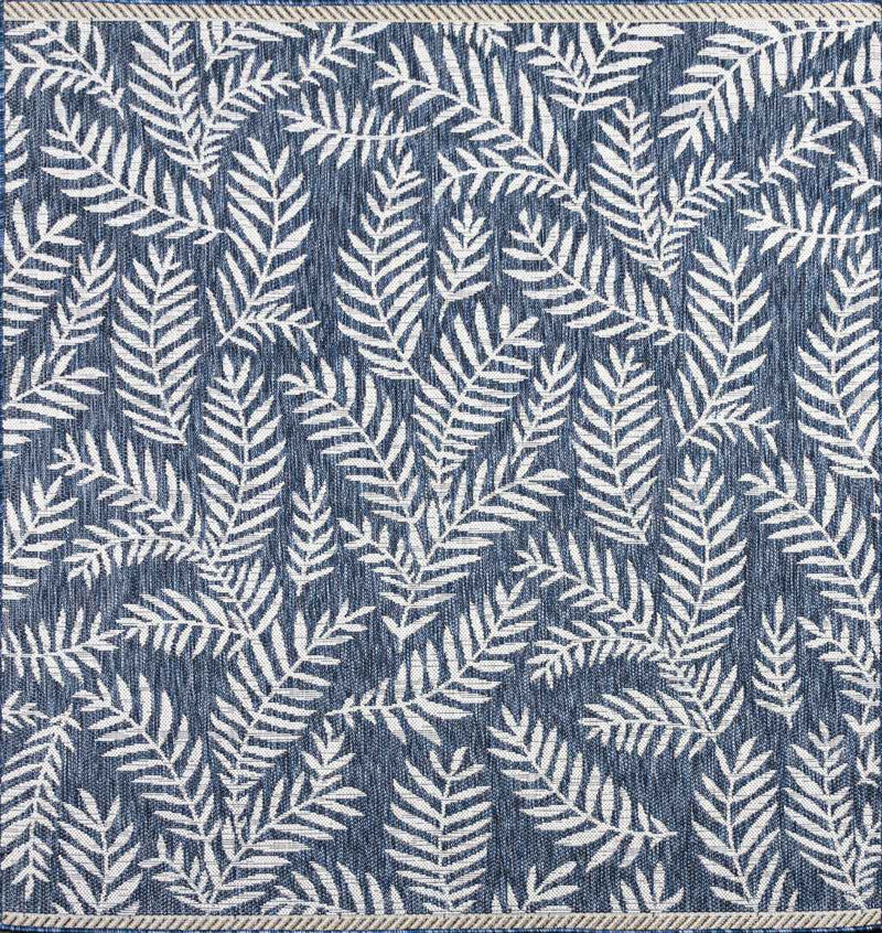 8' Navy Blue And Ivory Square Floral Indoor Outdoor Area Rug