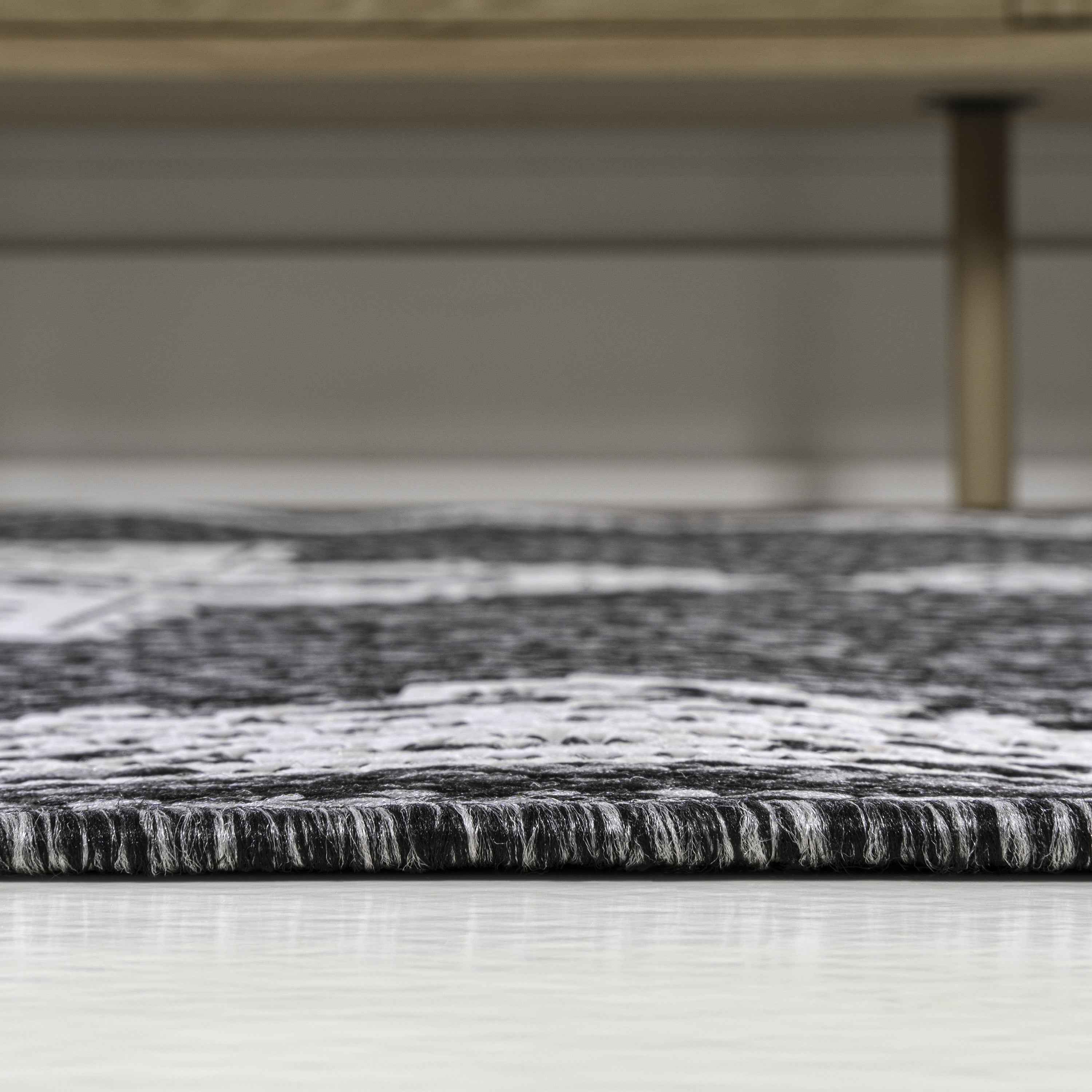 8' Dark Gray And Cream Medallion Indoor Outdoor Runner Rug