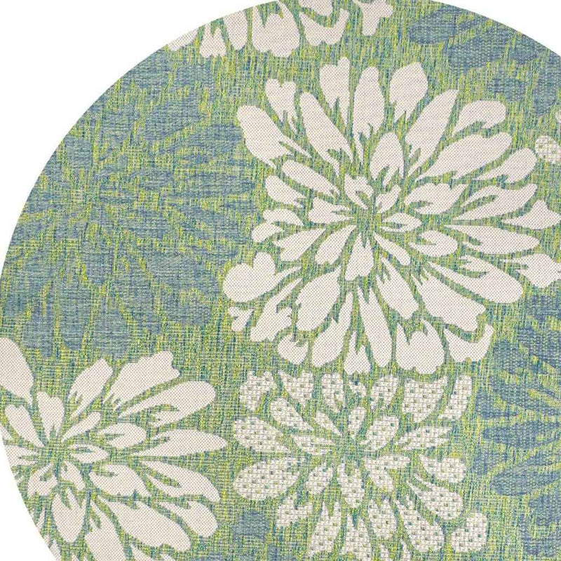 8' Cream And Green Round Floral Indoor Outdoor Area Rug