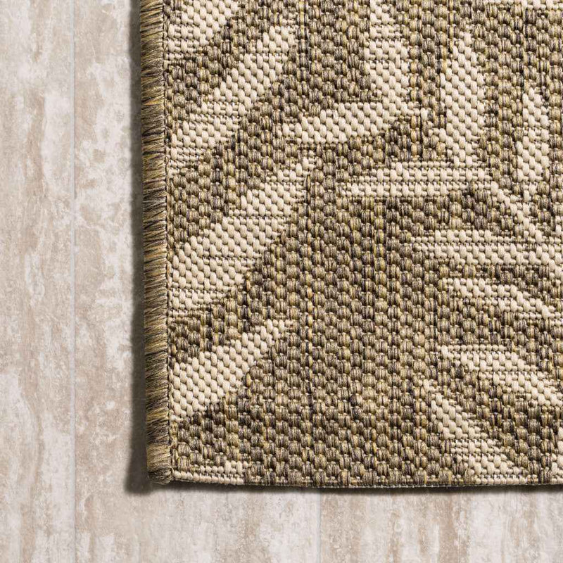 6' Brown And Beige Square Floral Indoor Outdoor Area Rug