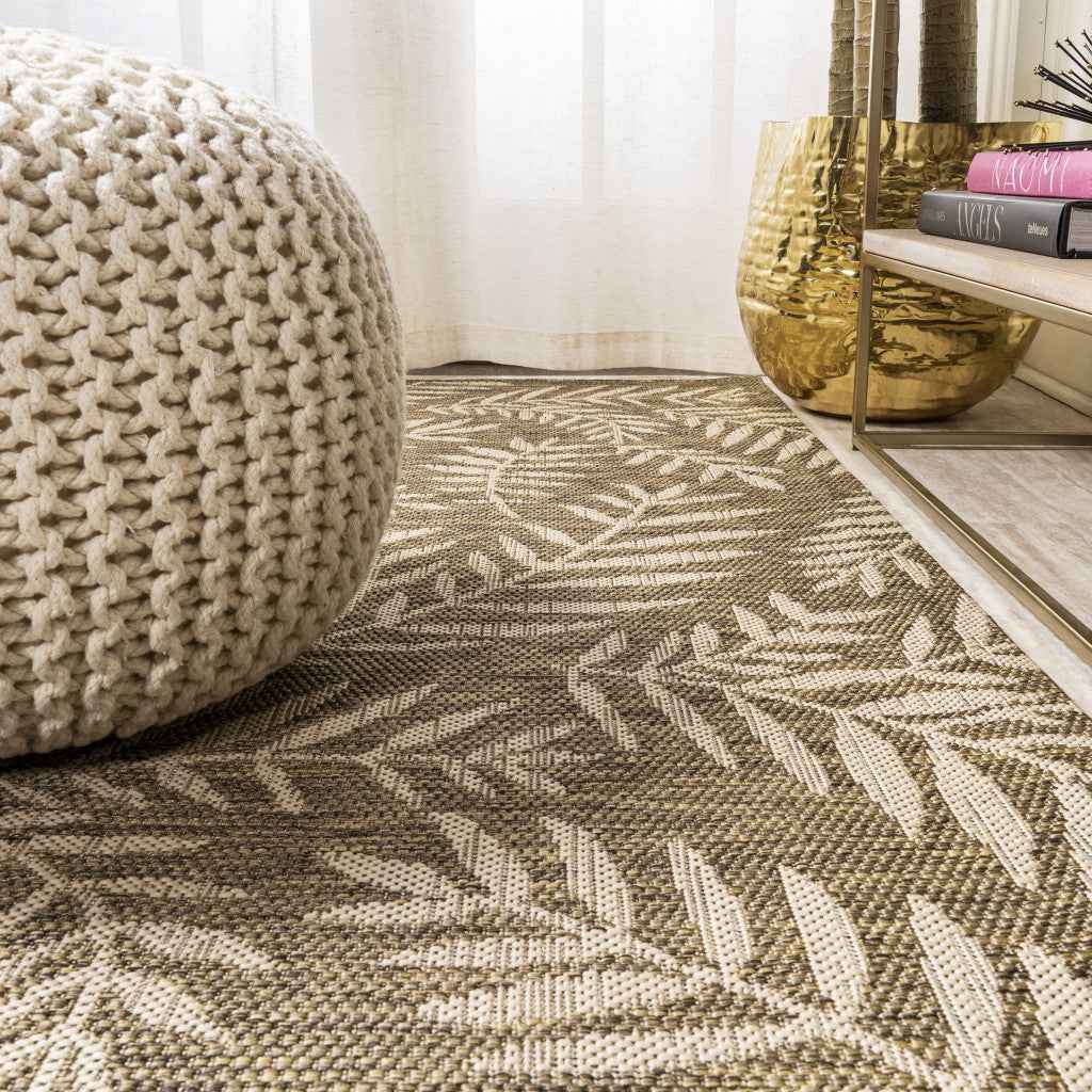 6' Brown And Beige Square Floral Indoor Outdoor Area Rug