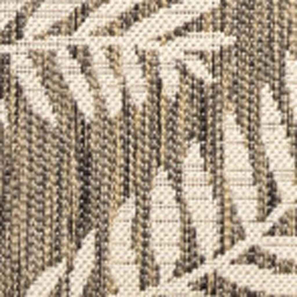 6' Brown And Beige Square Floral Indoor Outdoor Area Rug