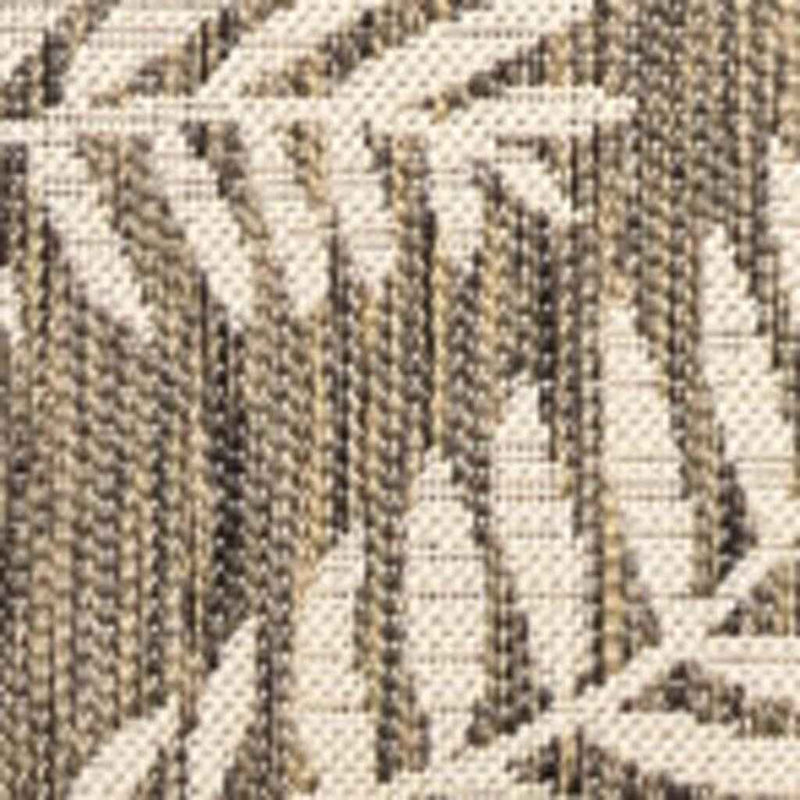 6' Brown And Beige Square Floral Indoor Outdoor Area Rug