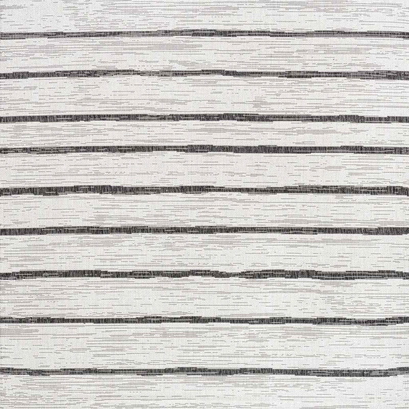 8' Ivory And Black Square Striped Indoor Outdoor Area Rug
