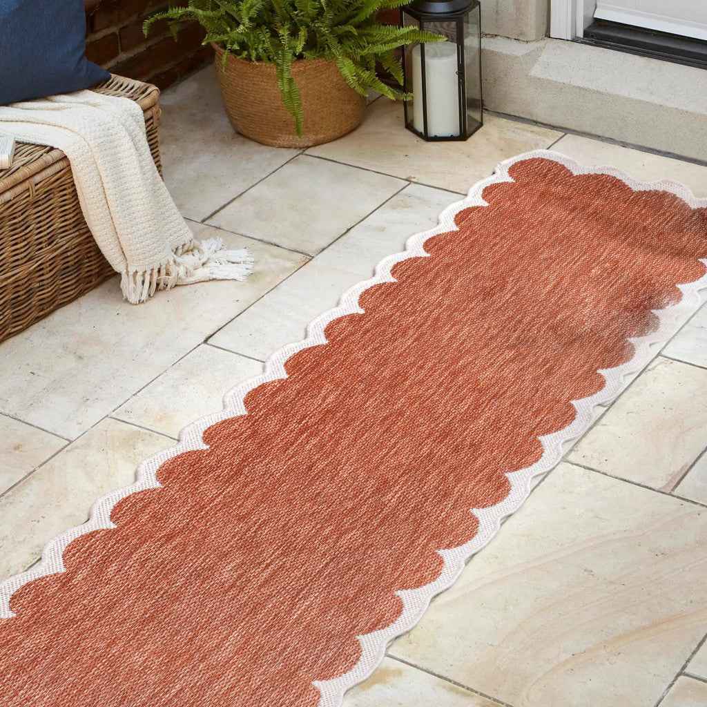 8' Terra Cotta And Cream Indoor Outdoor Runner Rug
