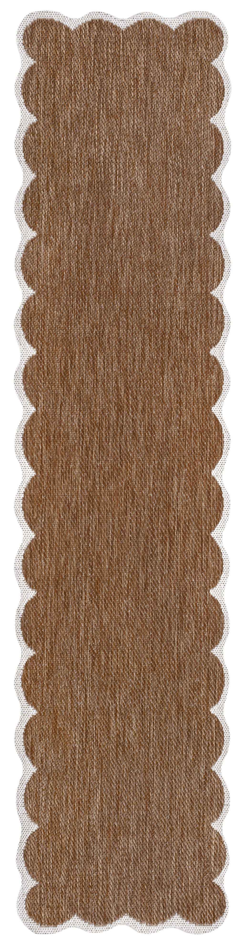 8' Terra Cotta And Cream Indoor Outdoor Runner Rug