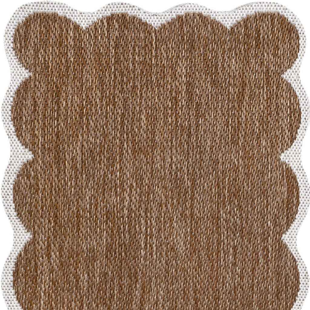 8' Terra Cotta And Cream Indoor Outdoor Runner Rug