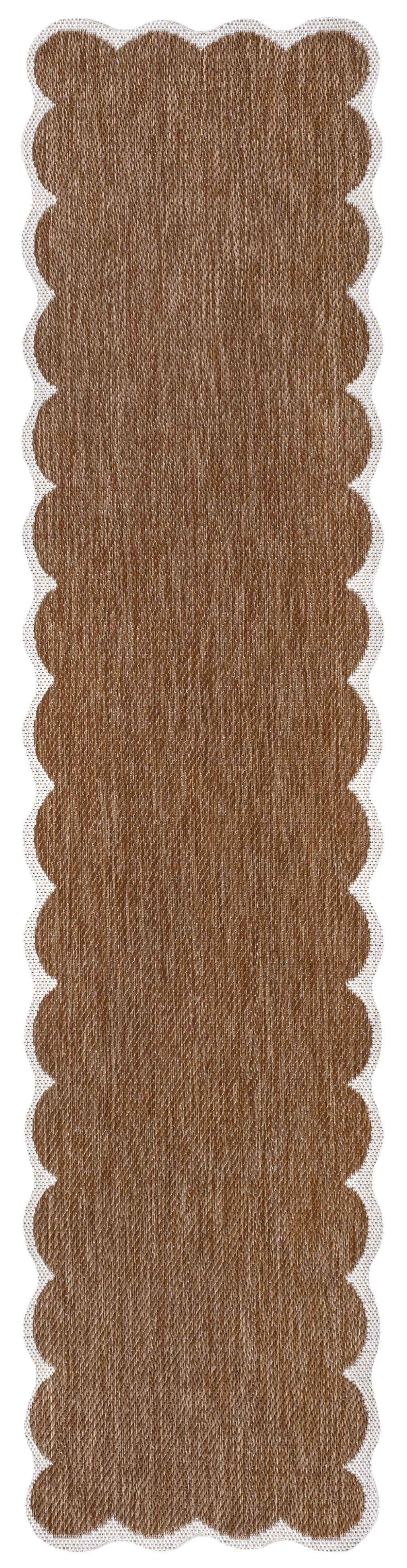 8' Terra Cotta And Cream Indoor Outdoor Runner Rug