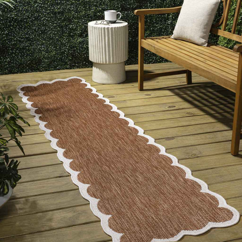 8' Terra Cotta And Cream Indoor Outdoor Runner Rug