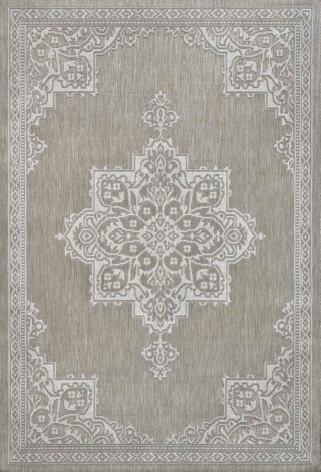 8' X 10' Beige And Cream Medallion Indoor Outdoor Area Rug