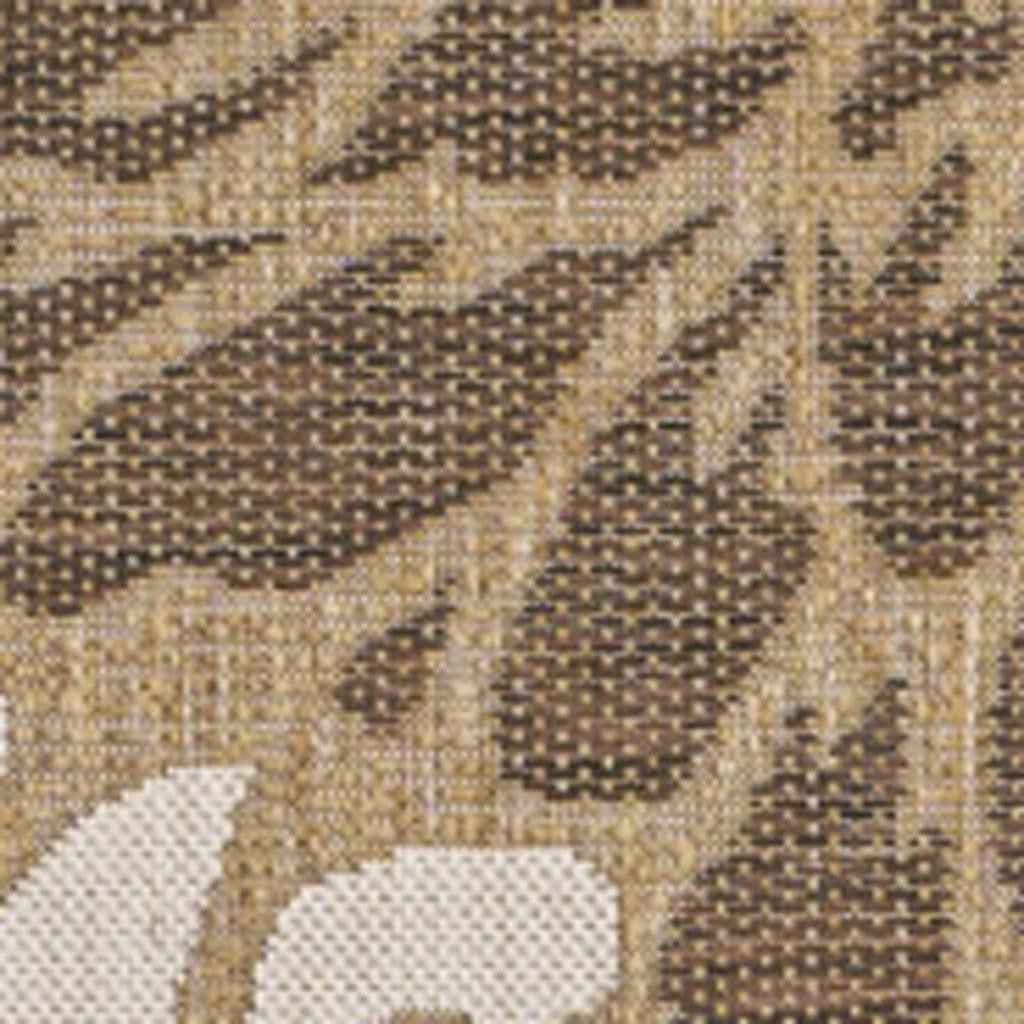 6' Brown And Cream Square Floral Indoor Outdoor Area Rug Default Title