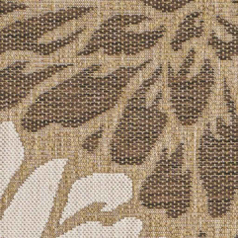 6' Brown And Cream Square Floral Indoor Outdoor Area Rug