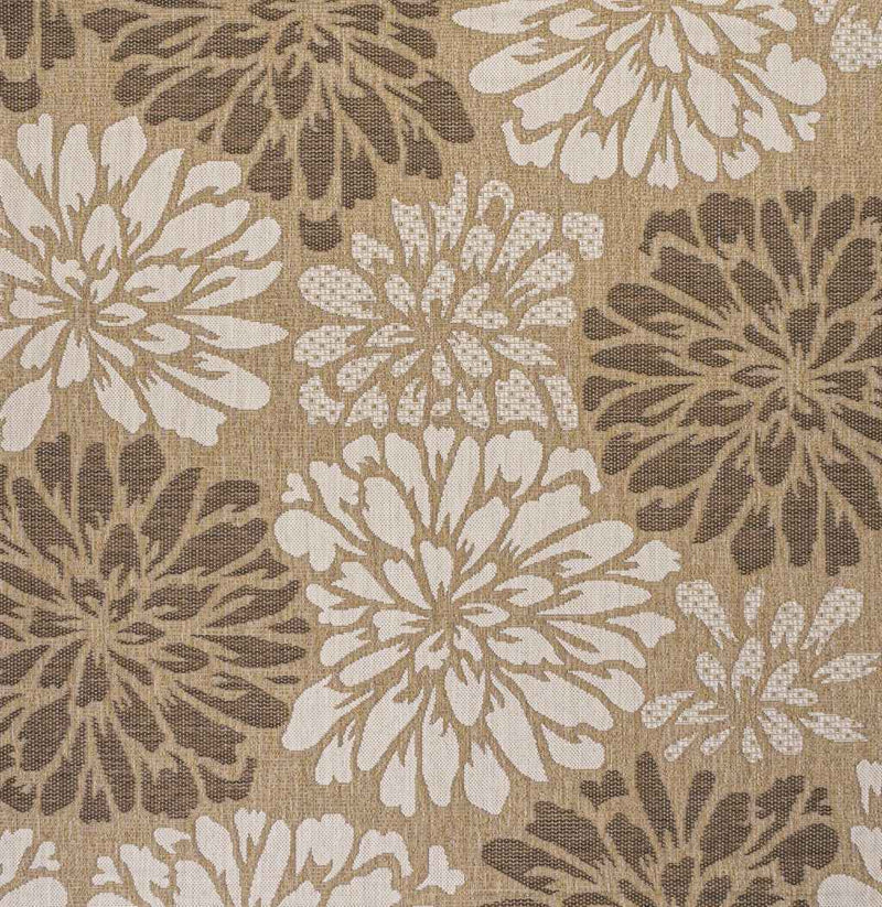 6' Brown And Cream Square Floral Indoor Outdoor Area Rug