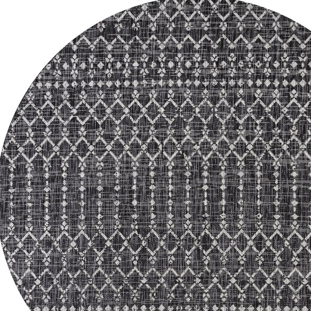 8' Black And Gray Round Trellis Indoor Outdoor Area Rug - Sports & Outdoor
