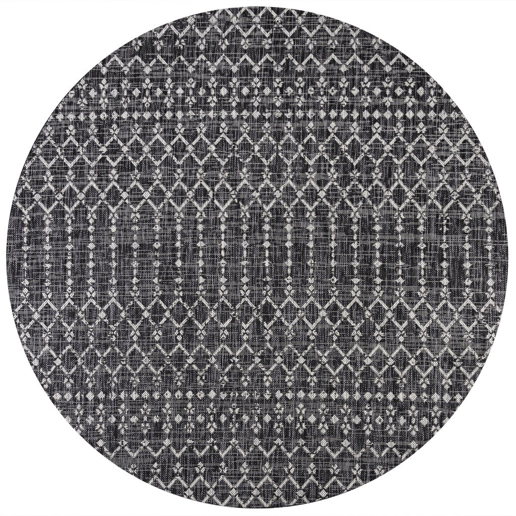 8' Black And Gray Round Trellis Indoor Outdoor Area Rug - Sports & Outdoor