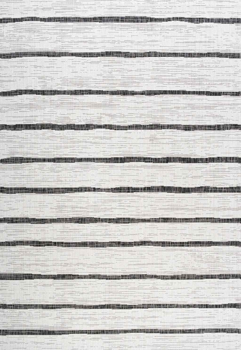 6' X 9' Ivory And Black Striped Indoor Outdoor Area Rug Default Title