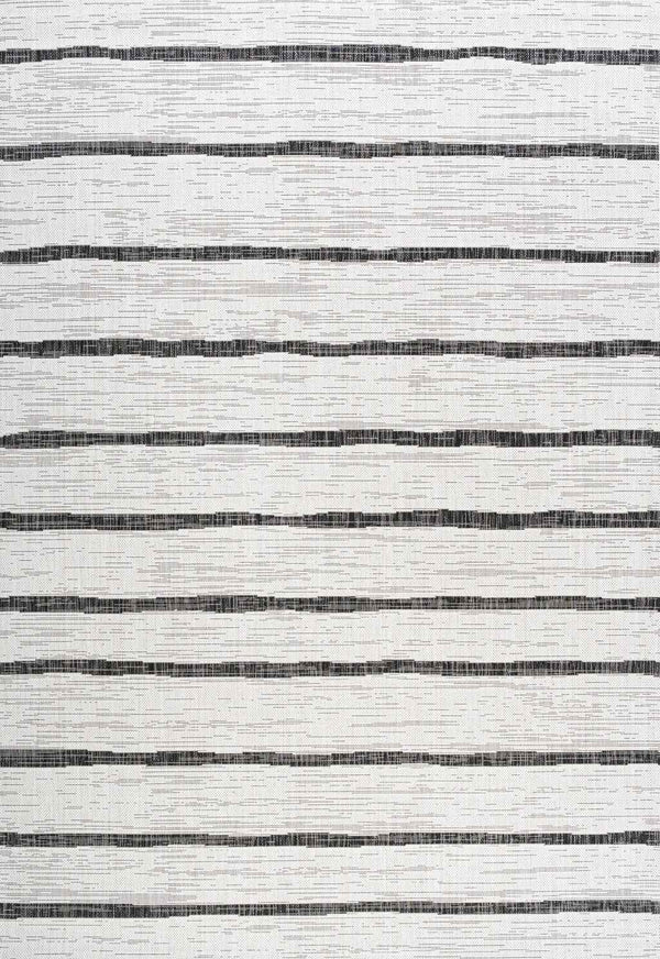 6' X 9' Ivory And Black Striped Indoor Outdoor Area Rug Default Title