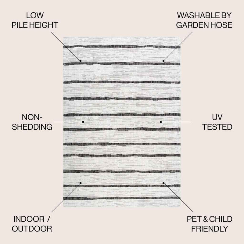 6' X 9' Ivory And Black Striped Indoor Outdoor Area Rug