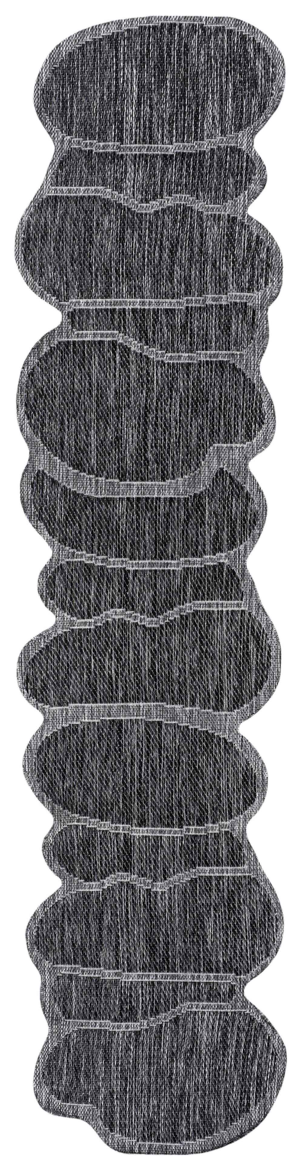 8' Dark Gray And Gray Medallion Indoor Outdoor Runner Rug