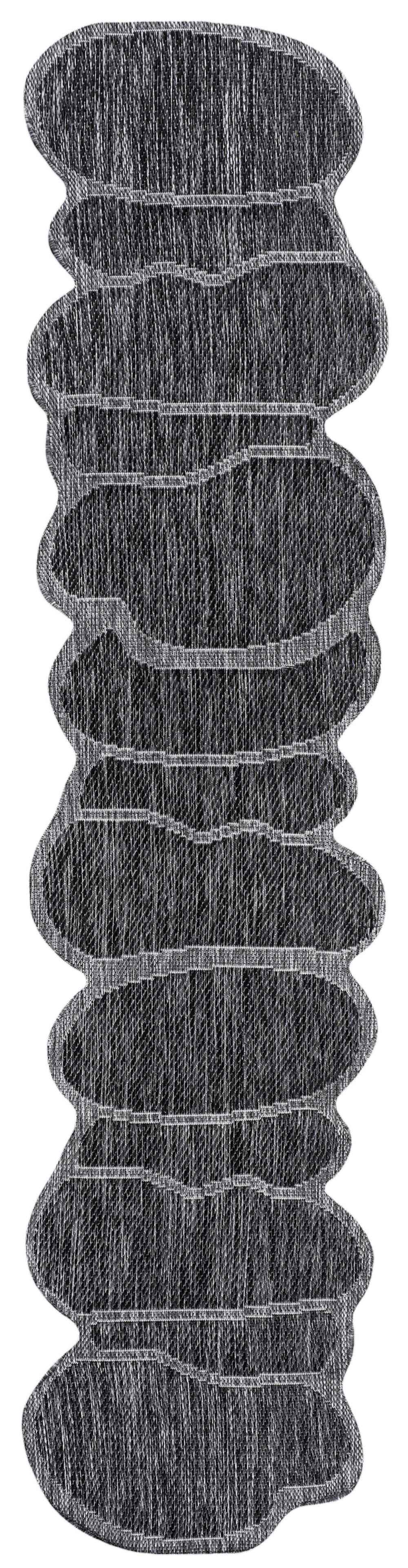 8' Dark Gray And Gray Medallion Indoor Outdoor Runner Rug