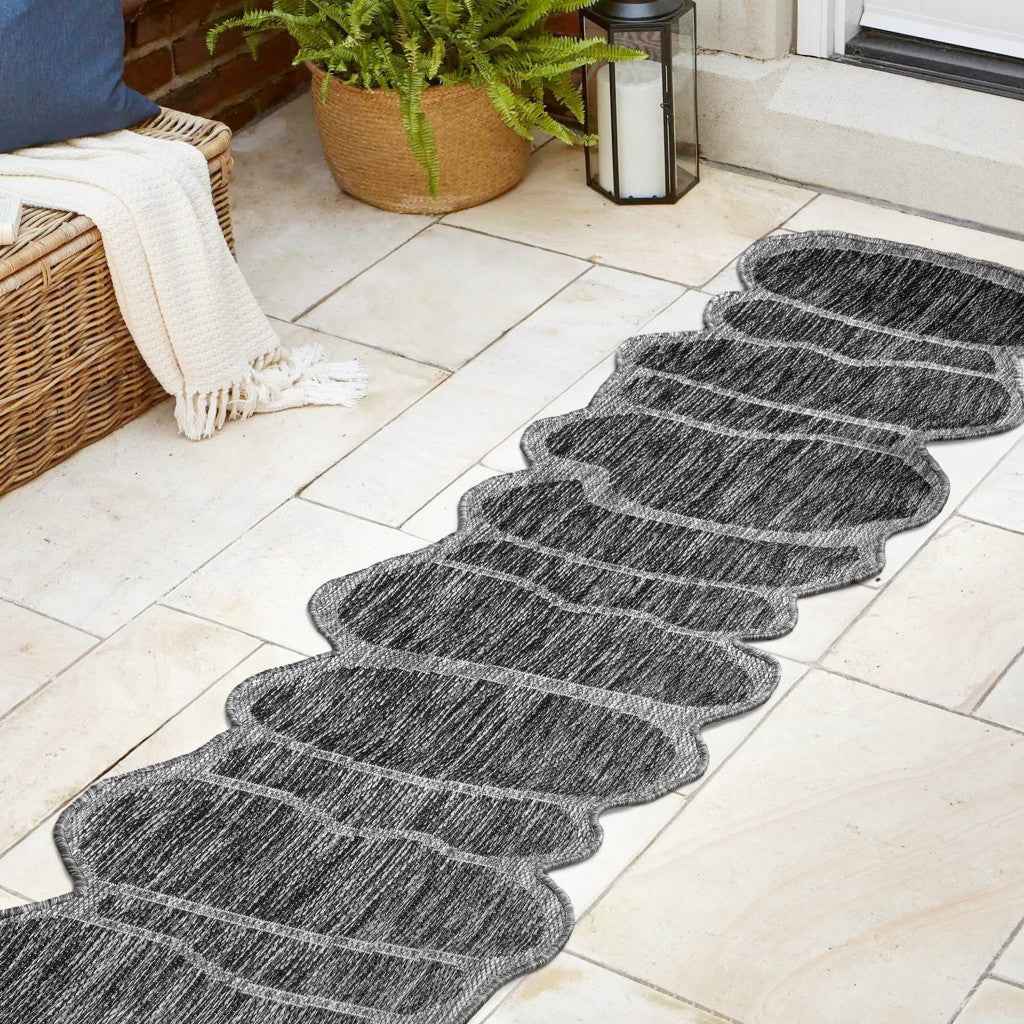 8' Dark Gray And Gray Medallion Indoor Outdoor Runner Rug