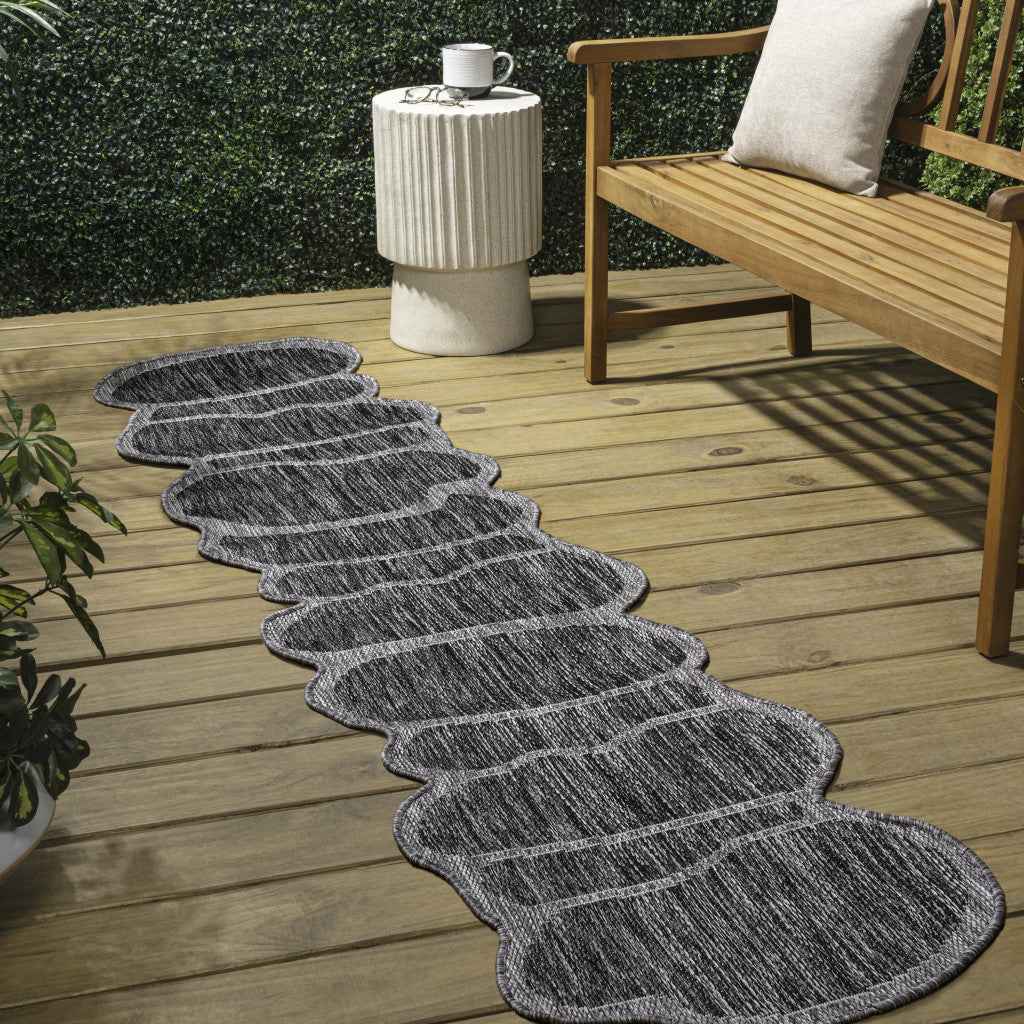8' Dark Gray And Gray Medallion Indoor Outdoor Runner Rug