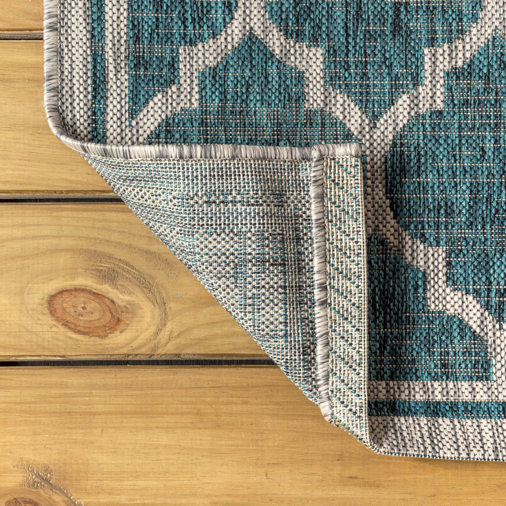 8' Teal Blue And Gray Round Geometric Indoor Outdoor Area Rug - Sports & Outdoor