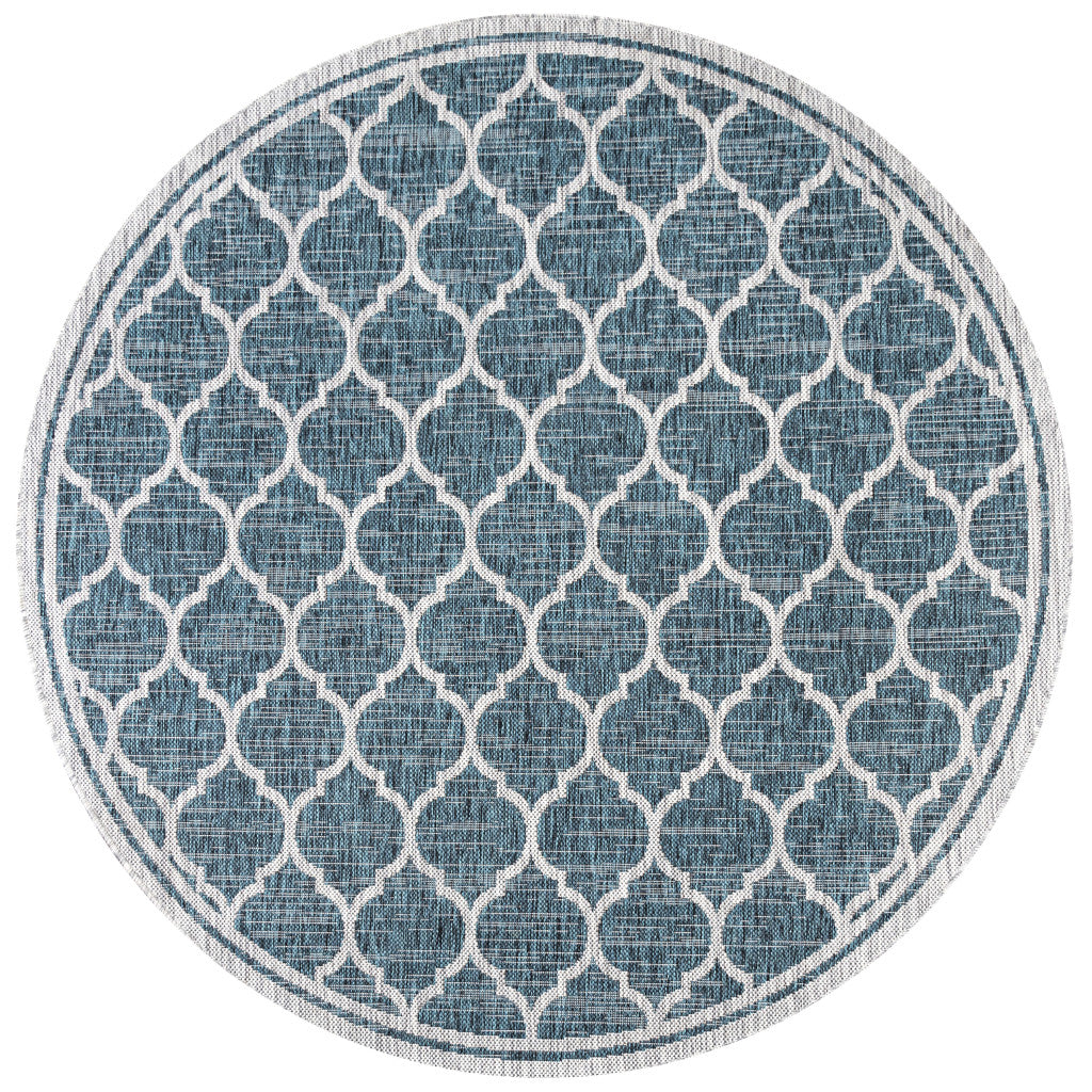 8' Teal Blue And Gray Round Geometric Indoor Outdoor Area Rug - Sports & Outdoor