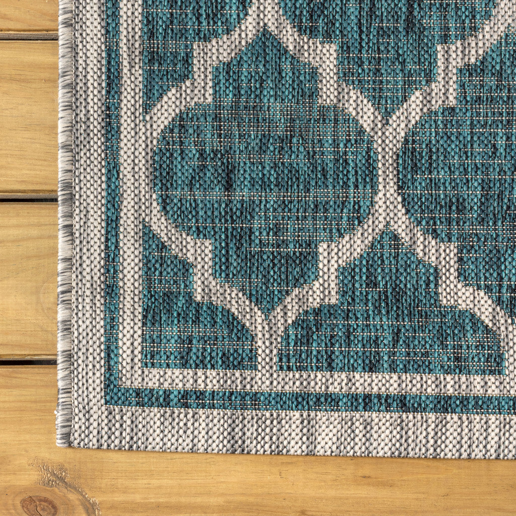 8' Teal Blue And Gray Round Geometric Indoor Outdoor Area Rug - Sports & Outdoor