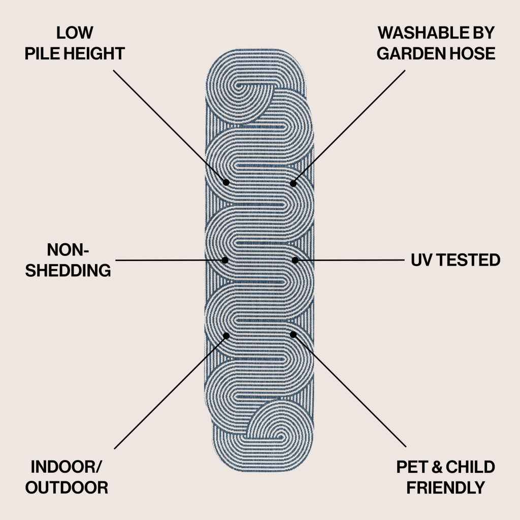 8' Cream And Navy Blue Abstract Indoor Outdoor Runner Rug