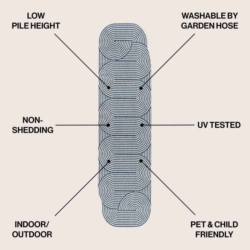 8' Cream And Navy Blue Abstract Indoor Outdoor Runner Rug