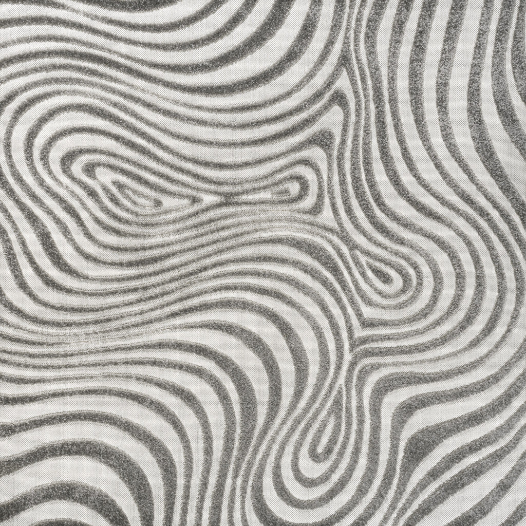 Gray and ivory square area rug with wavy abstract swirl lines