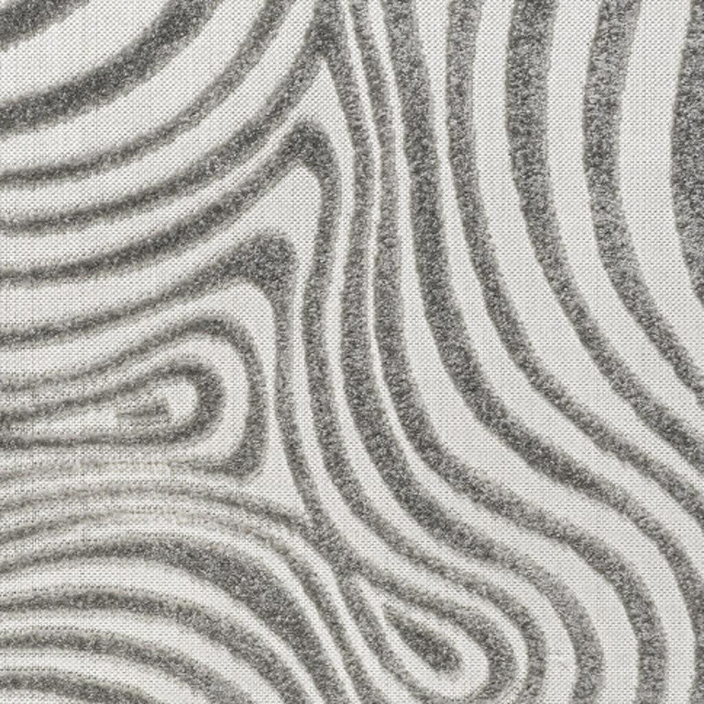 Gray and ivory abstract swirl square area rug with wavy concentric lines