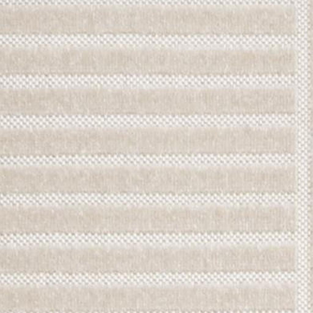 Ivory and cream striped indoor outdoor area rug, textured weave stripe detail close-up