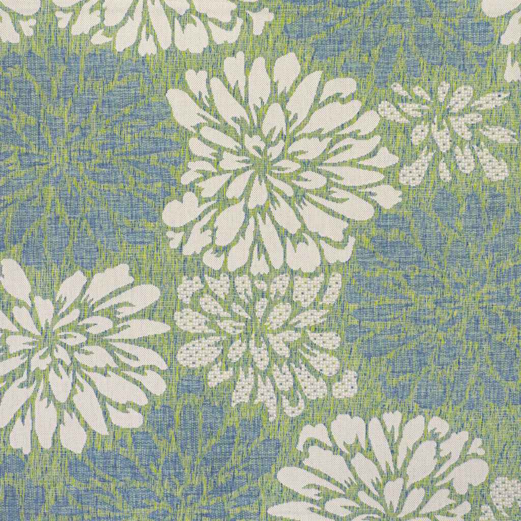 8' Cream And Green Square Floral Indoor Outdoor Area Rug