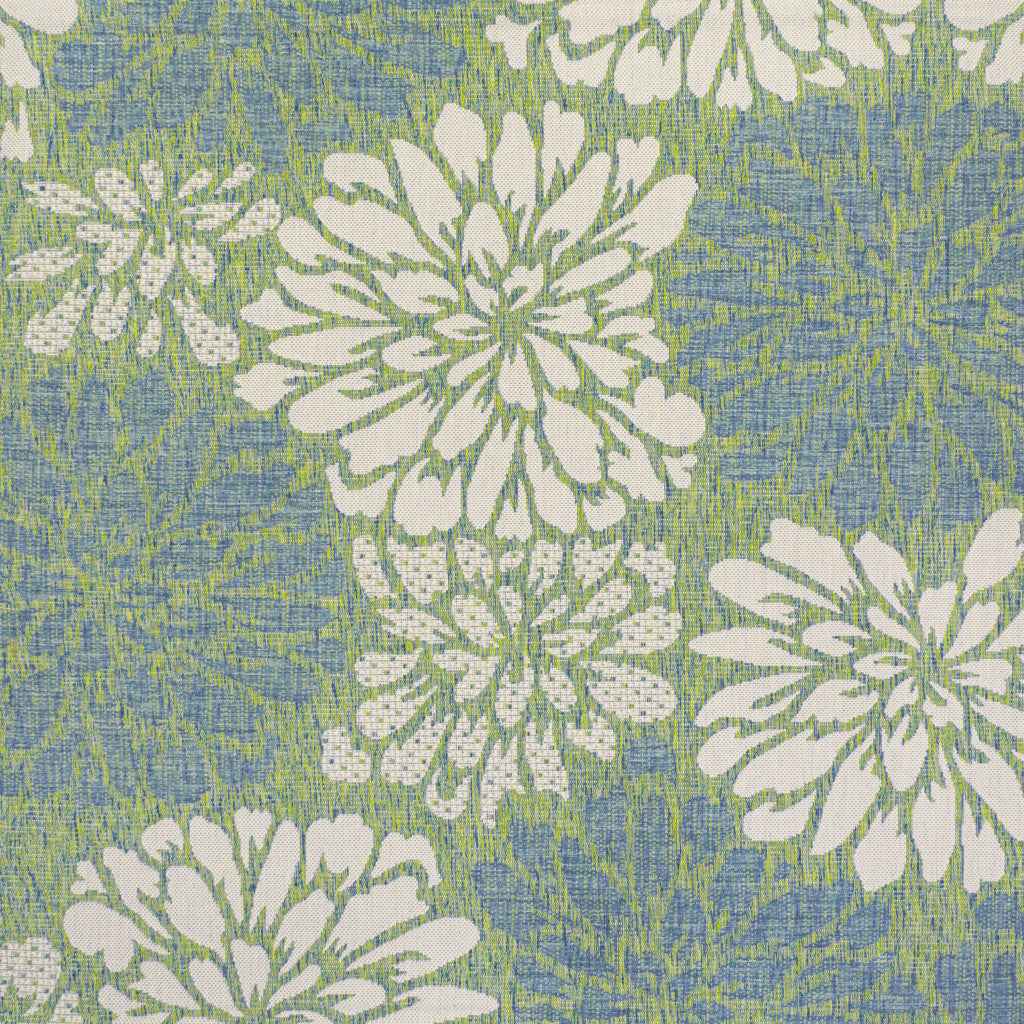 8' Cream And Green Square Floral Indoor Outdoor Area Rug