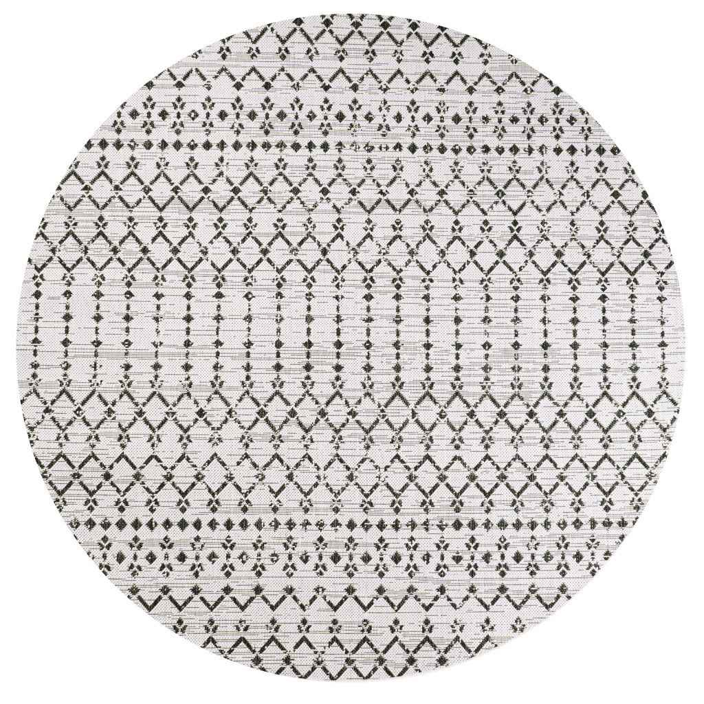 8' Cream And Black Round Trellis Indoor Outdoor Area Rug