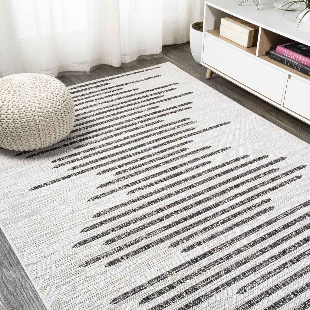 6' X 9' Ivory And Black Striped Indoor Outdoor Area Rug Default Title