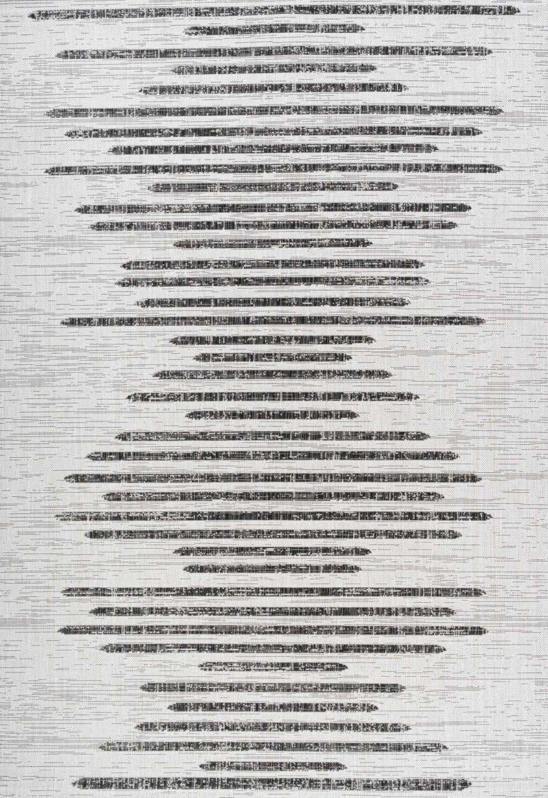 6' X 9' Ivory And Black Striped Indoor Outdoor Area Rug