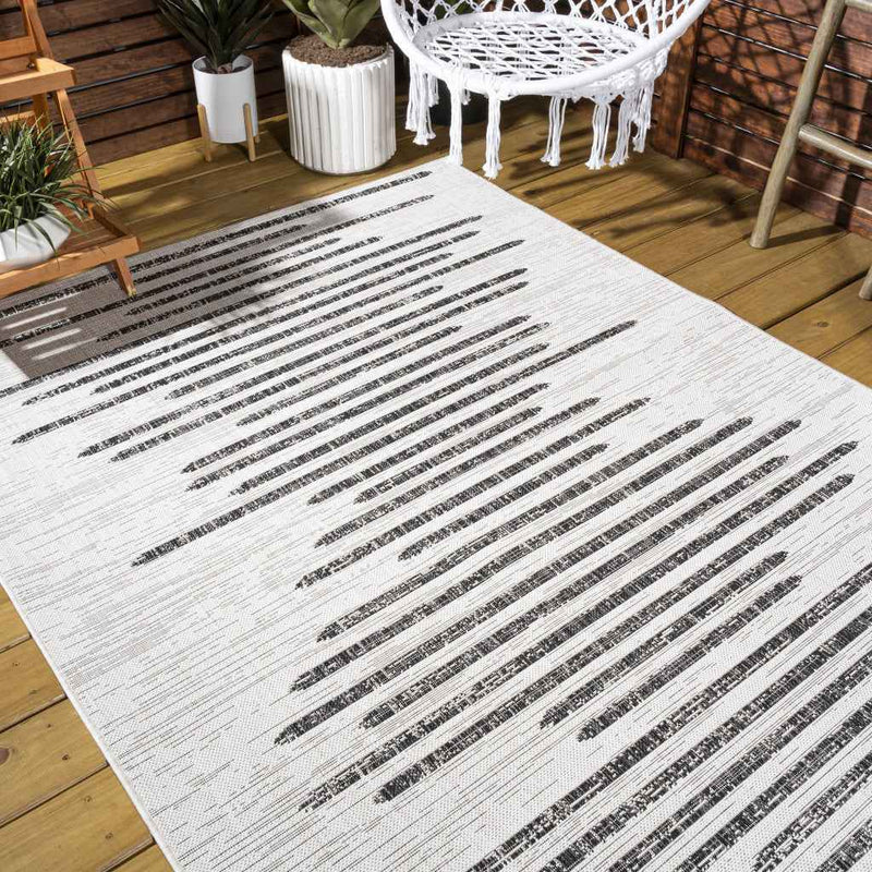 6' X 9' Ivory And Black Striped Indoor Outdoor Area Rug