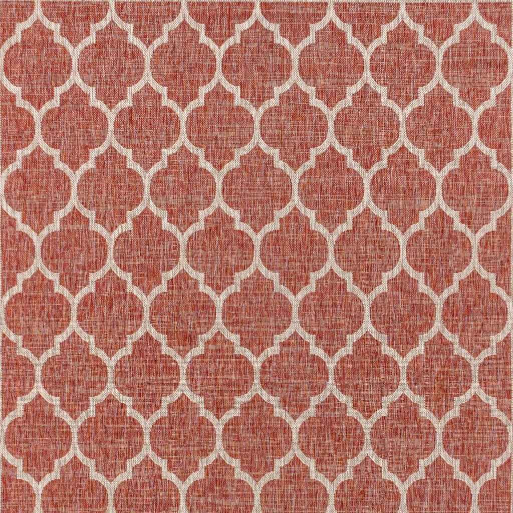 6' X 9' Red And Beige Geometric Indoor Outdoor Area Rug