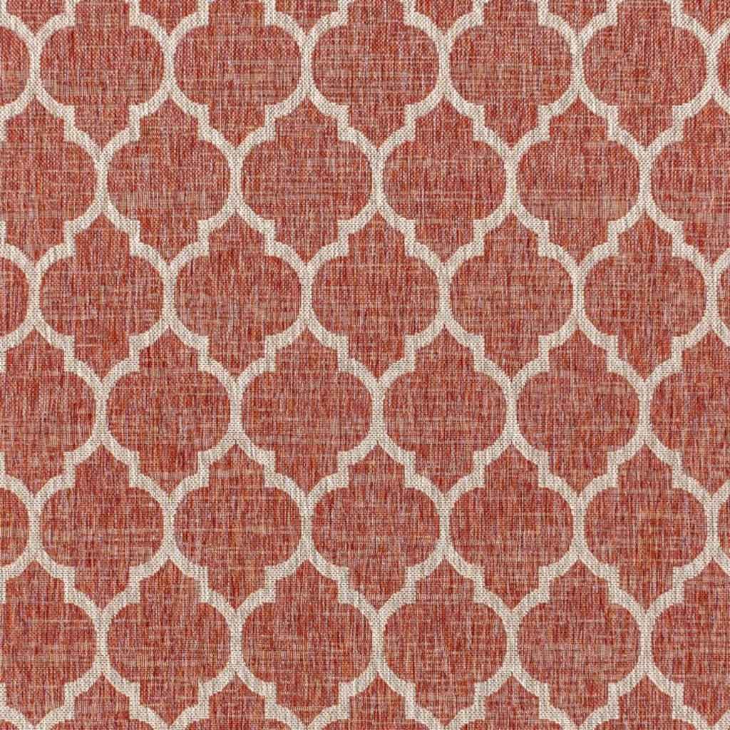 6' X 9' Red And Beige Geometric Indoor Outdoor Area Rug