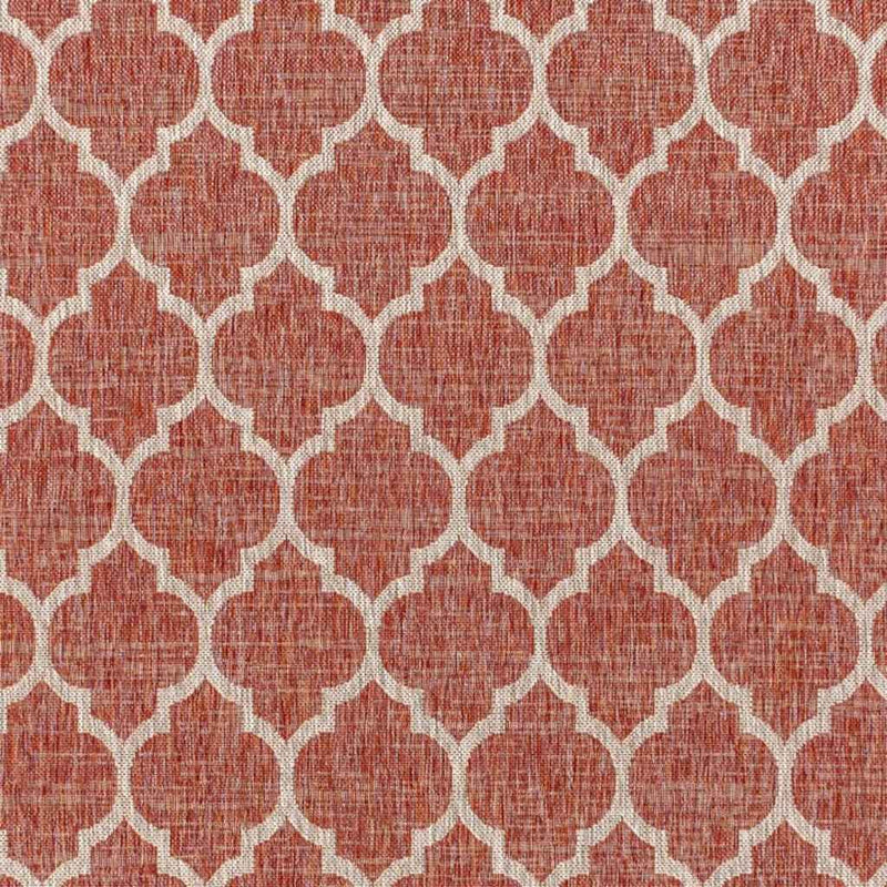 6' X 9' Red And Beige Geometric Indoor Outdoor Area Rug