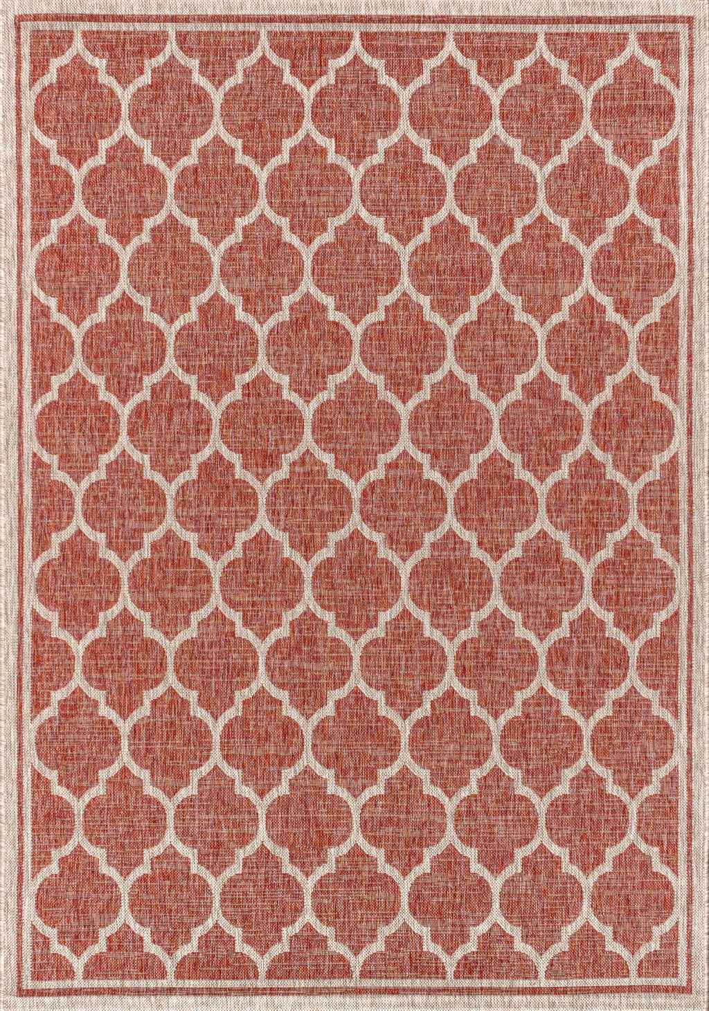 6' X 9' Red And Beige Geometric Indoor Outdoor Area Rug