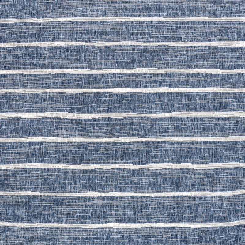 Blue and ivory striped indoor/outdoor area rug with textured horizontal bands