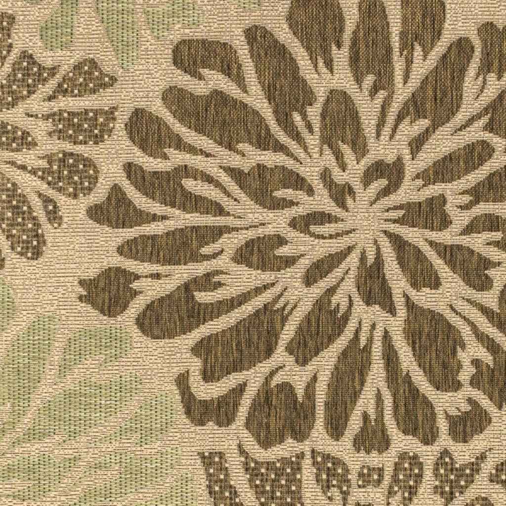 6' X 9' Sage And Brown Floral Indoor Outdoor Area Rug