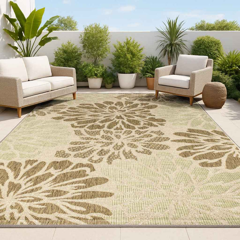 6' X 9' Sage And Brown Floral Indoor Outdoor Area Rug