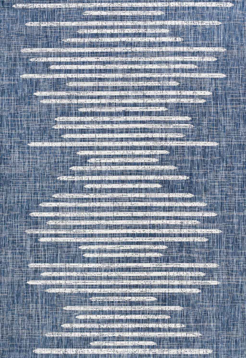 9' X 12' Blue And Ivory Striped Indoor Outdoor Area Rug